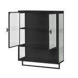 23.62 in. W x 9.06 in. D x 30.71 in. H in Black Ready to Assemble Wall Cabinet, 2-Tier Storage Open Shelf and Towel Rack