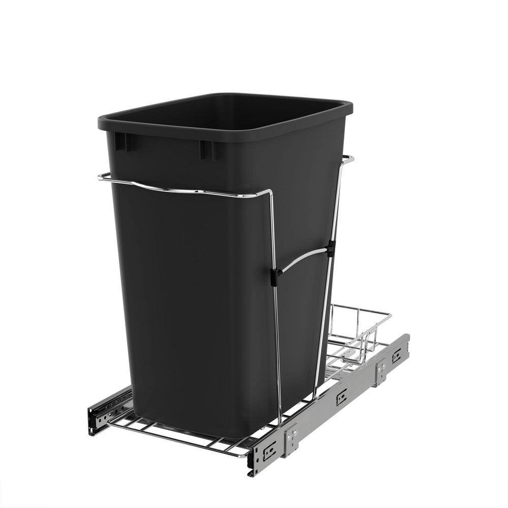 Rev-A-Shelf 35-Quart Plastic Pull-Out Trash Can, Bottom-Mount, Black Bin
