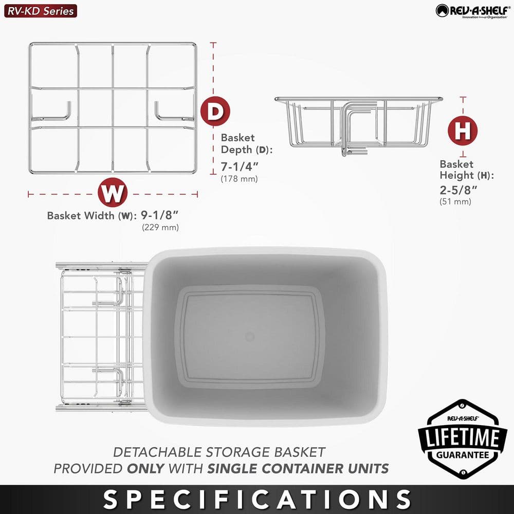 Rev-A-Shelf 35-Quart Plastic Pull-Out Trash Can, Bottom-Mount, Black Bin