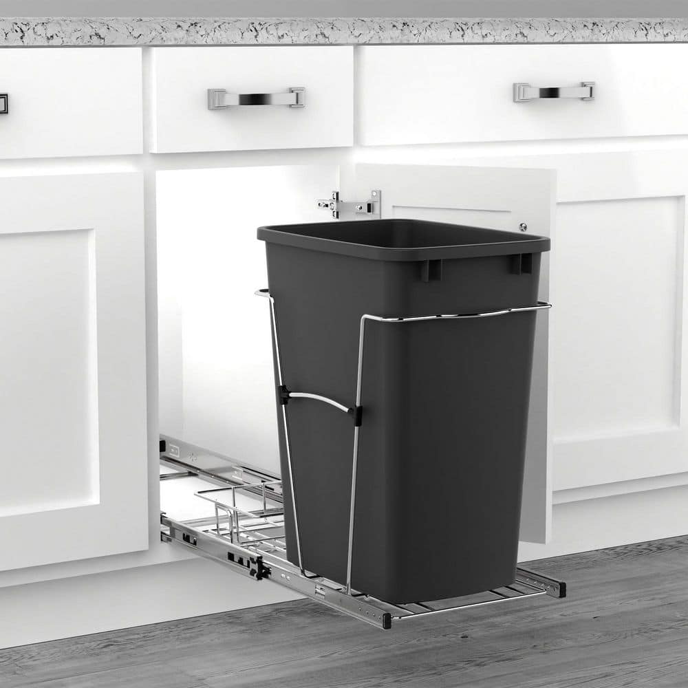 Rev-A-Shelf 35-Quart Plastic Pull-Out Trash Can, Bottom-Mount, Black Bin