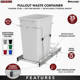 Rev-A-Shelf 35-Quart Plastic Pull-Out Trash Can, Bottom-Mount, Black Bin