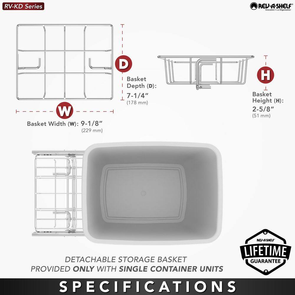 Rev-A-Shelf 35-Quart Plastic Pull-Out Trash Can, Double Bin, Bottom-Mount