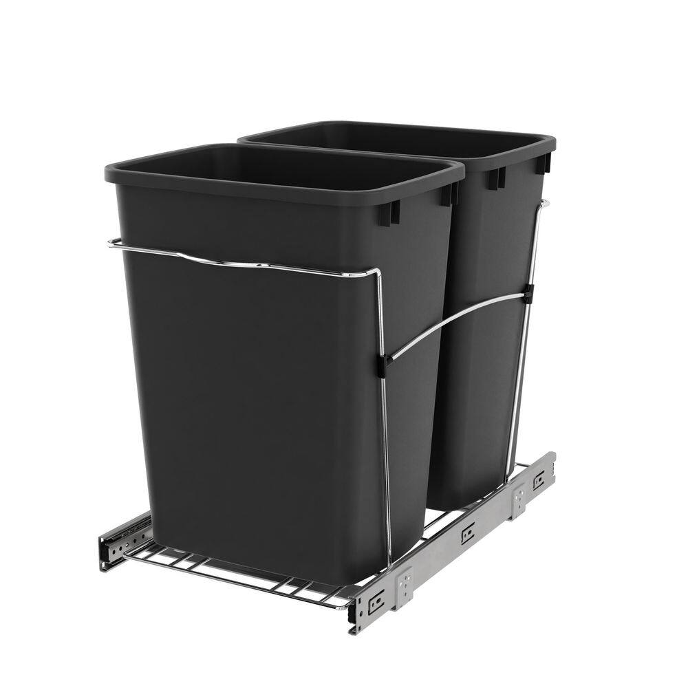 Rev-A-Shelf 35-Quart Plastic Pull-Out Trash Can, Double Bin, Bottom-Mount