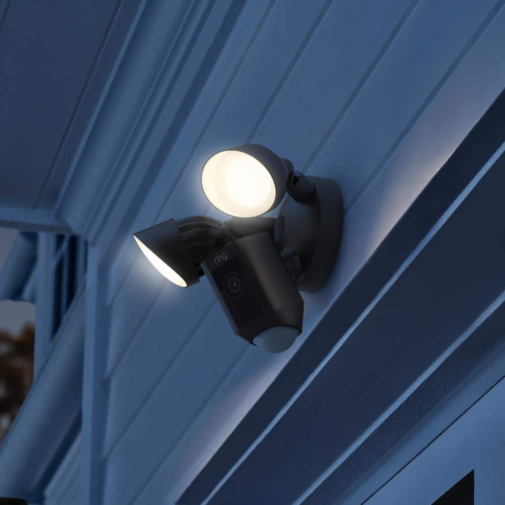 Ring Floodlight Cam Wired Plus Outdoor Black Security Standard Surveillance Camera 2-Pack with Chime Pro