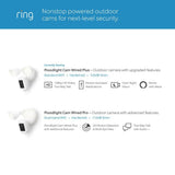 Ring Floodlight Cam Wired Plus Outdoor Black Security Standard Surveillance Camera 2-Pack with Chime Pro