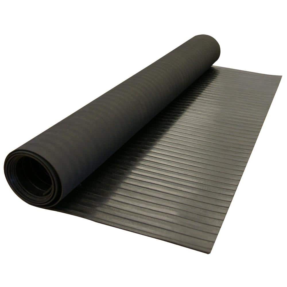 Rubber-Cal Corrugated Wide Rib 3 ft. x 6 ft. Black Rubber Flooring (18 sq. ft.)