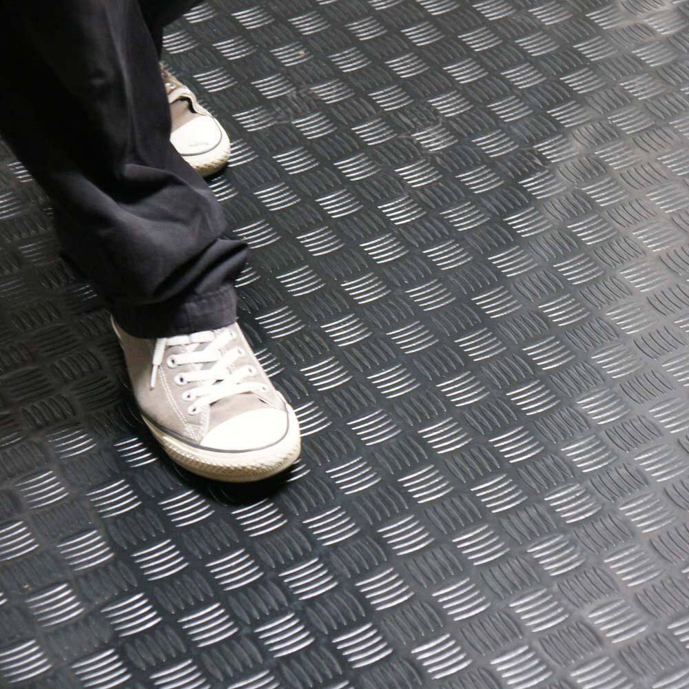 Rubber-Cal "Diamond-Grip" 4 ft. x 6 ft. Black Commercial PVC Flooring
