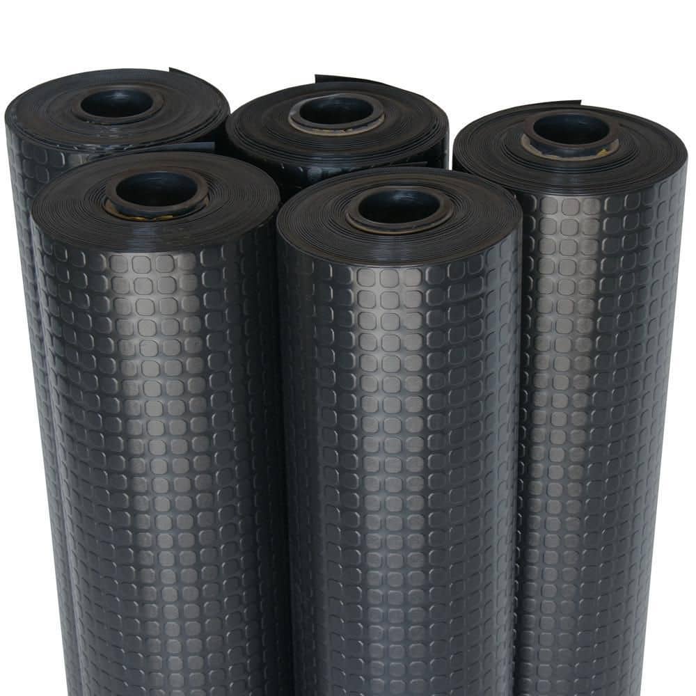 Rubber-Cal Block-Grip 4 ft. x 25 ft. Black Commercial PVC Flooring Roll