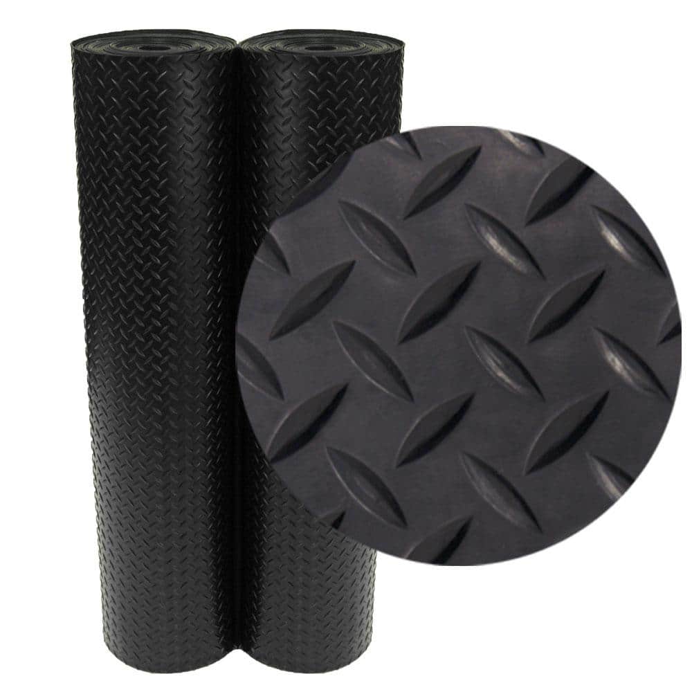 Rubber-Cal Diamond Plate 4 ft. x 7 ft. Black Rubber Flooring (28 sq. ft.)