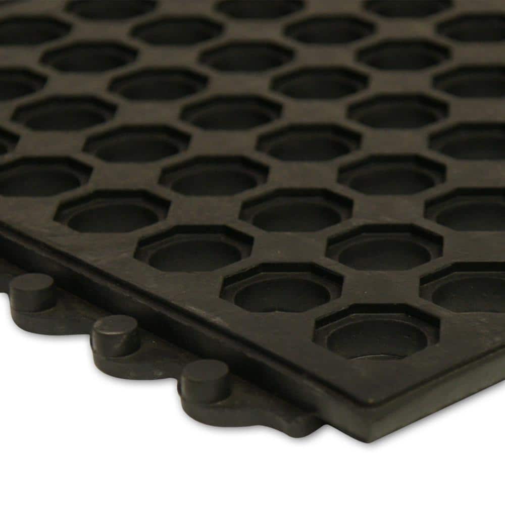 Rubber-Cal Dura-Chef Interlock Anti-Fatigue Mat – 5/8 in. x 3 ft. x 3 ft., Black Rubber