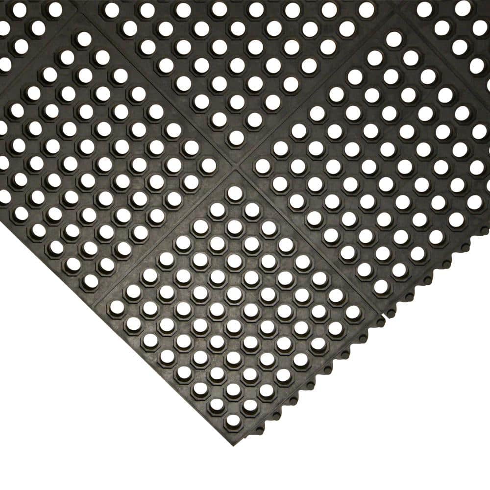 Rubber-Cal Dura-Chef Interlock Anti-Fatigue Mat – 5/8 in. x 3 ft. x 3 ft., Black Rubber