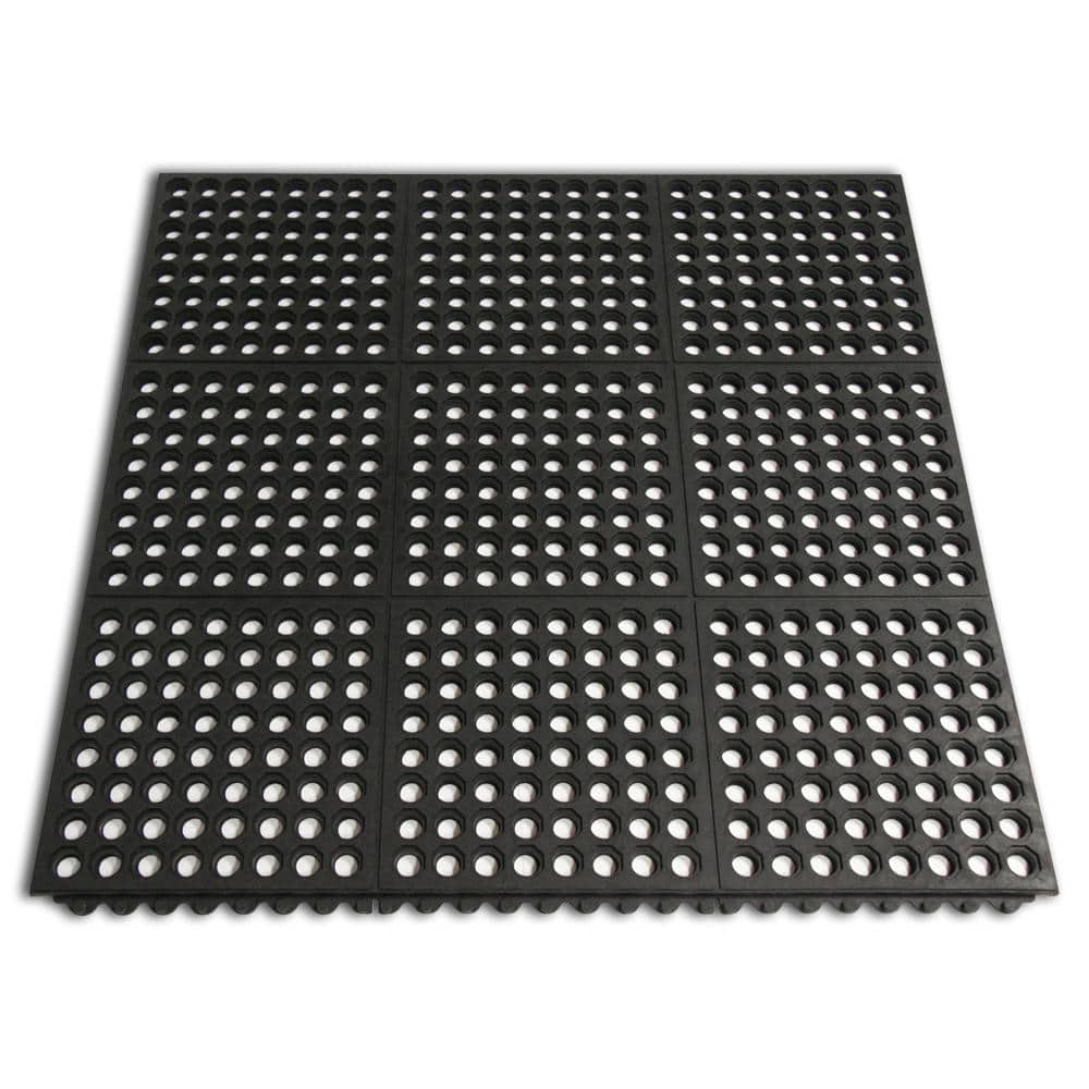 Rubber-Cal Dura-Chef Interlock Anti-Fatigue Mat – 5/8 in. x 3 ft. x 3 ft., Black Rubber