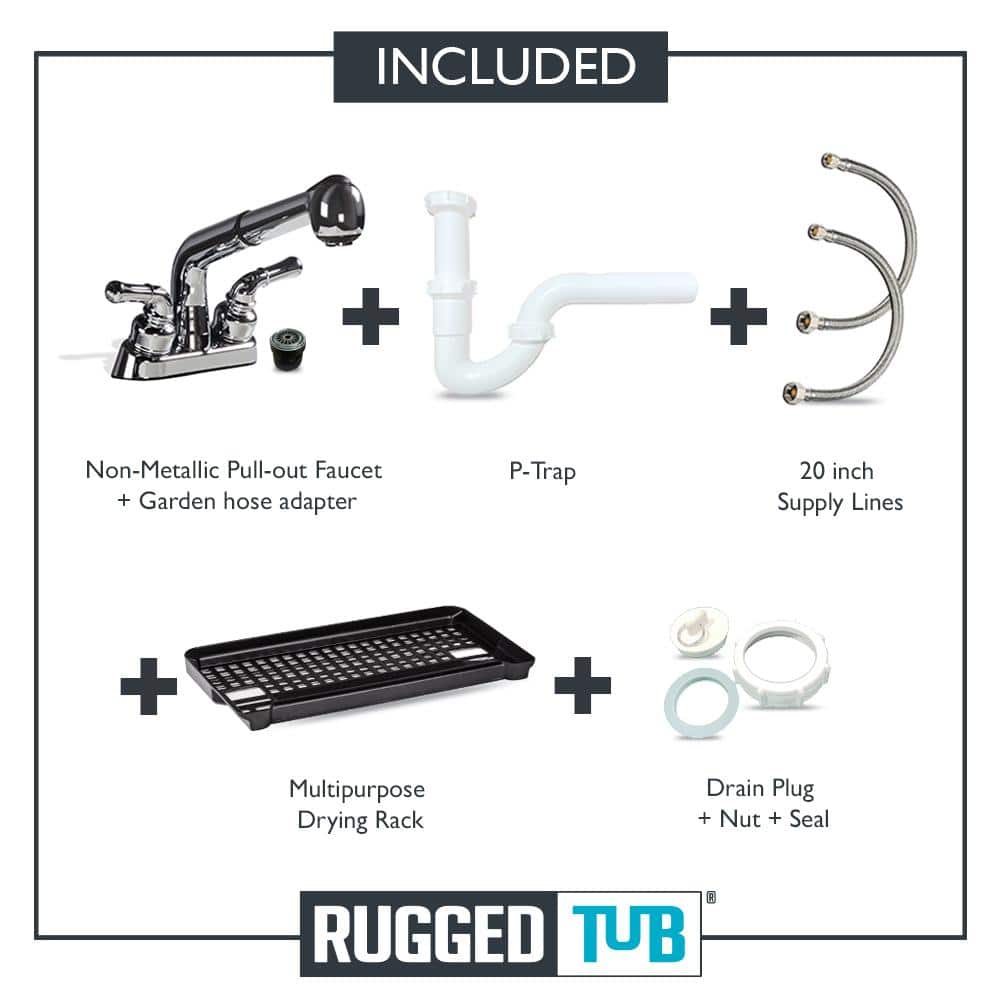 RUGGED TUB 24 in. x 22 in. Black Freestanding Utility Laundry Sink with Pullout Faucet