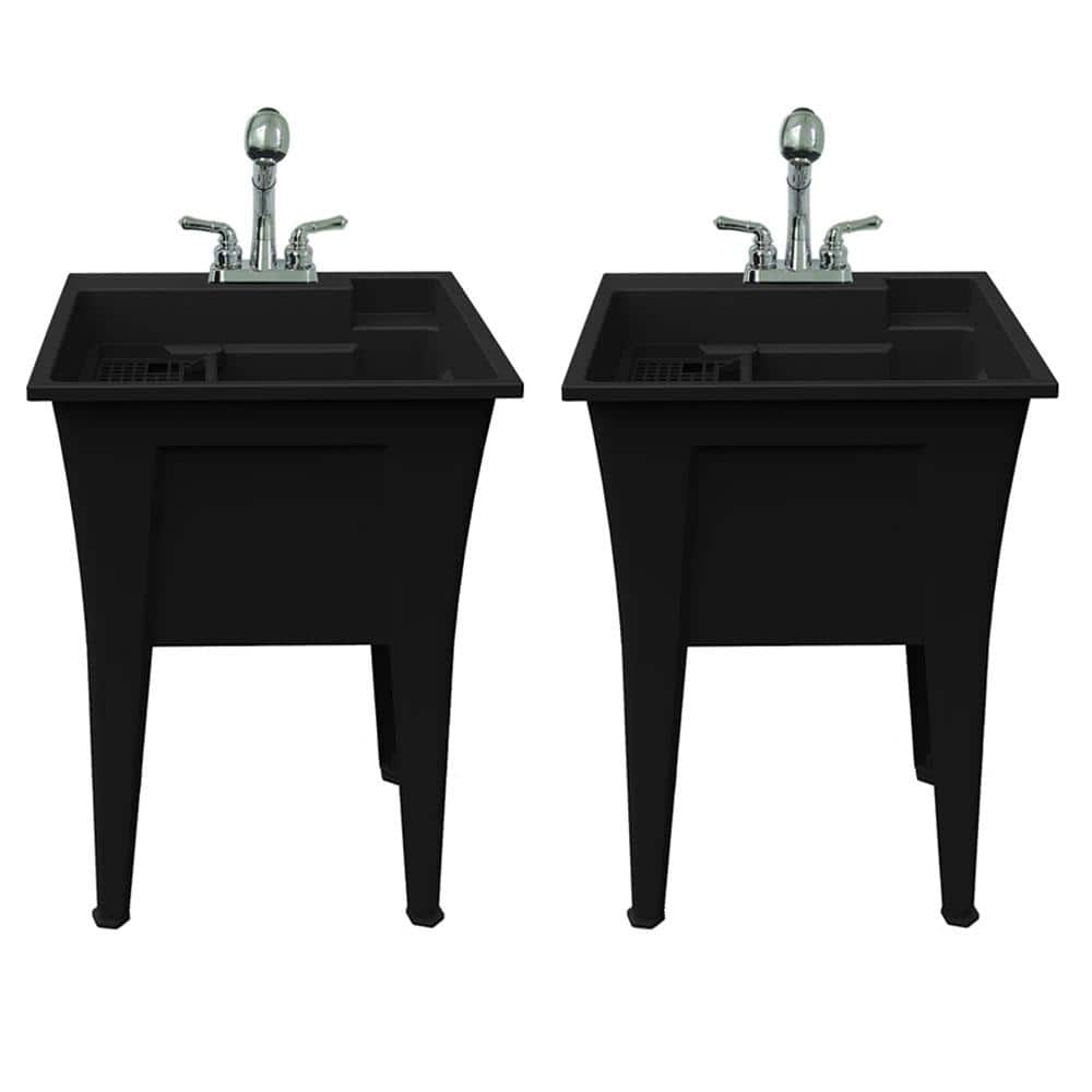 RUGGED TUB 24 in. x 22 in. Black Freestanding Utility Laundry Sink with Pullout Faucet
