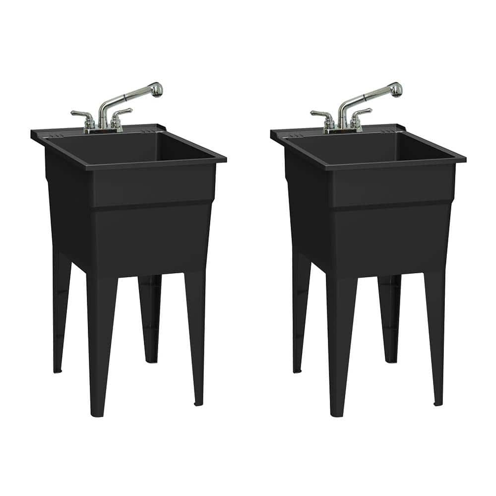 RUGGED TUB 18 in. x 24 in. Black Freestanding Utility Sink with Faucet