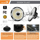 RUN BISON 12.6 in. 150/200/240-Watt Selectable Dimmable Integrated LED UFO High Bay Light with Preinstalled Hook, 3000/4000/5000K