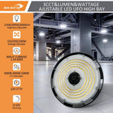 RUN BISON 12.6 in. 150/200/240-Watt Selectable Dimmable Integrated LED UFO High Bay Light with Preinstalled Hook, 3000/4000/5000K