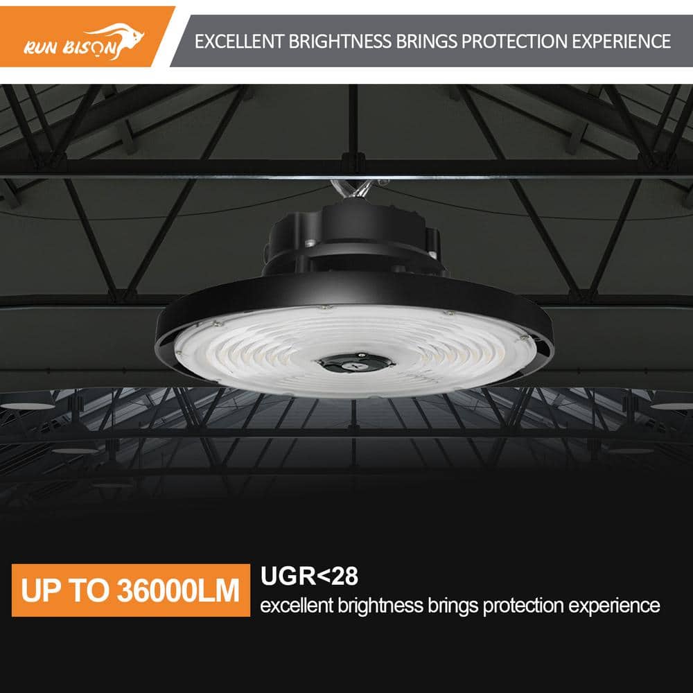 RUN BISON 12.6 in. Integrated UFO LED High Bay Light Fixture Garage Light, 3000/4000/5000K, 0-Volt to 10-Volt (8-Pack)