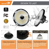 RUN BISON 12.6 in. Integrated UFO LED High Bay Light w/PC Cover LED Commercial lighting, up to 36000 Lumens, 3000/4000/5000K, UL