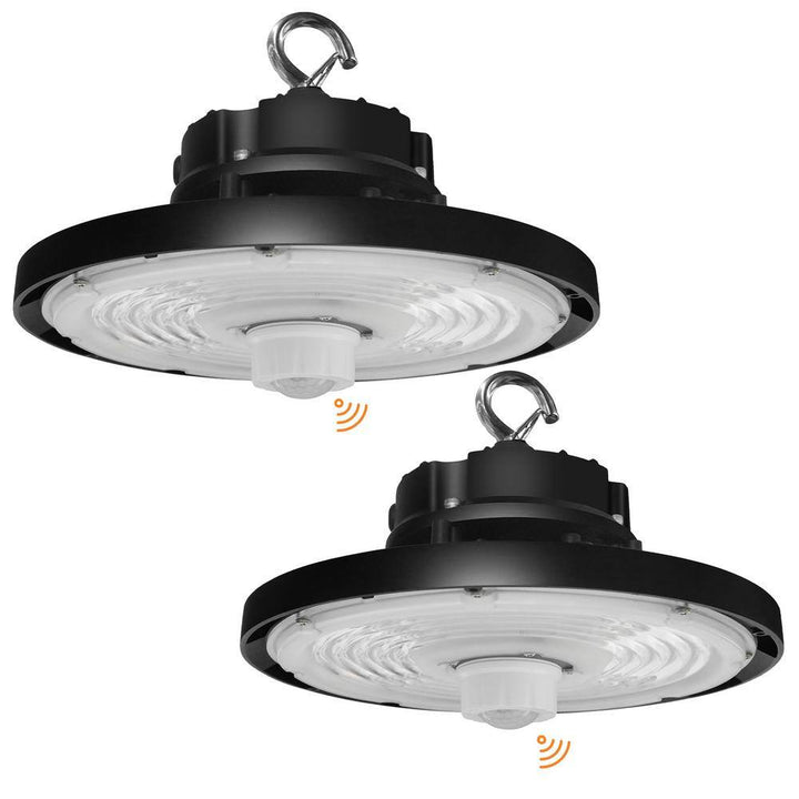RUN BISON 12.6 in. Integrated UFO LED High Bay Light Fixture LED Commercial Lighting, Up to 36000 Lumens w/Motion Sensor (2-Pack)