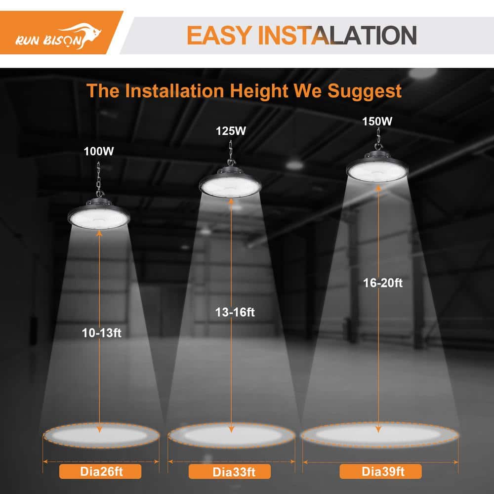 RUN BISON 10.4 in. Integrated UFO LED High Bay Light Fixture Garage Light, 4000/5000K, 21000 Lumens 0-Watt to 10-Volt (4-Pack)