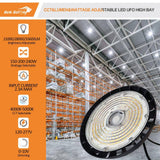 RUN BISON 12.8 in. Integrated LED UFO High Bay Light Fixture Black Garage Light, Up to 33600 Lumens 4000K/5000K, 0-10V Dimmable
