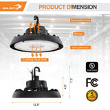 RUN BISON 12.8 in. Integrated LED UFO High Bay Light Fixture Black Garage Light, Up to 33600 Lumens 4000K/5000K, 0-10V Dimmable