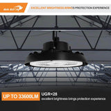 RUN BISON 12.8 in. Integrated LED UFO High Bay Light Fixture Black Garage Light, Up to 33600 Lumens 4000K/5000K, 0-10V Dimmable
