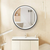 Runesay 24 in. W x 24 in. H LED Anti Fog Round Black Aluminum and Iron Recessed/Surface Mount Medicine Cabinet with Mirror