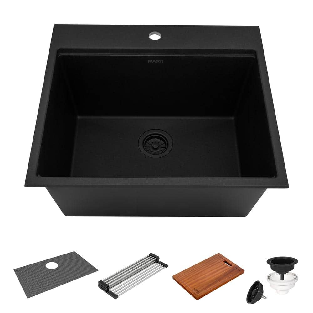 Ruvati epiRock 12 in. x 25 in. Drop-in Top Mount Laundry/Utility Sink, Charcoal Black