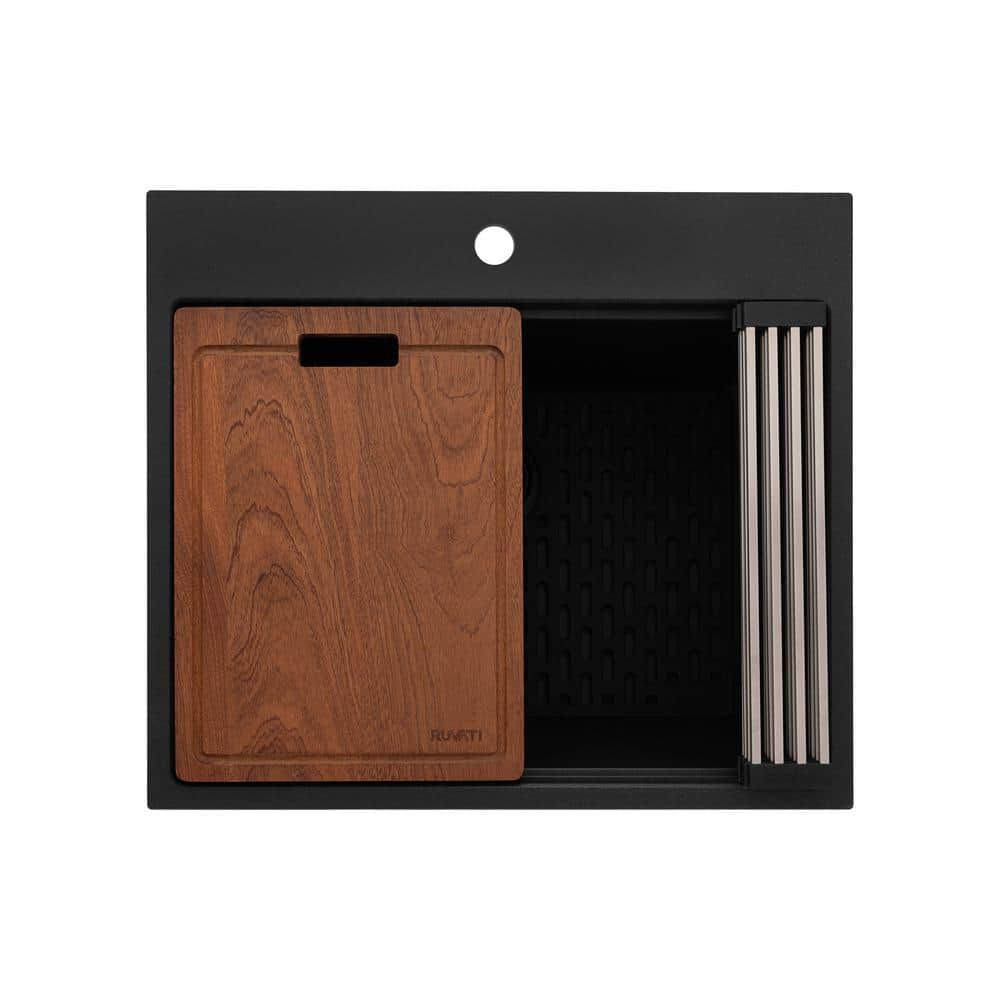 Ruvati epiRock 12 in. x 25 in. Drop-in Top Mount Laundry/Utility Sink, Charcoal Black