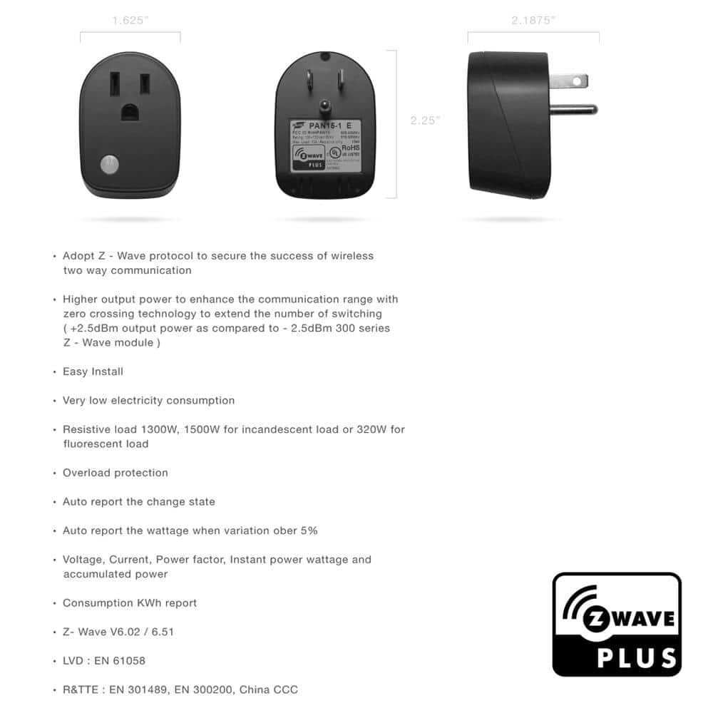 Safe Grow Z-Wave Plus Smart Outlet Plug (Pack of 2)
