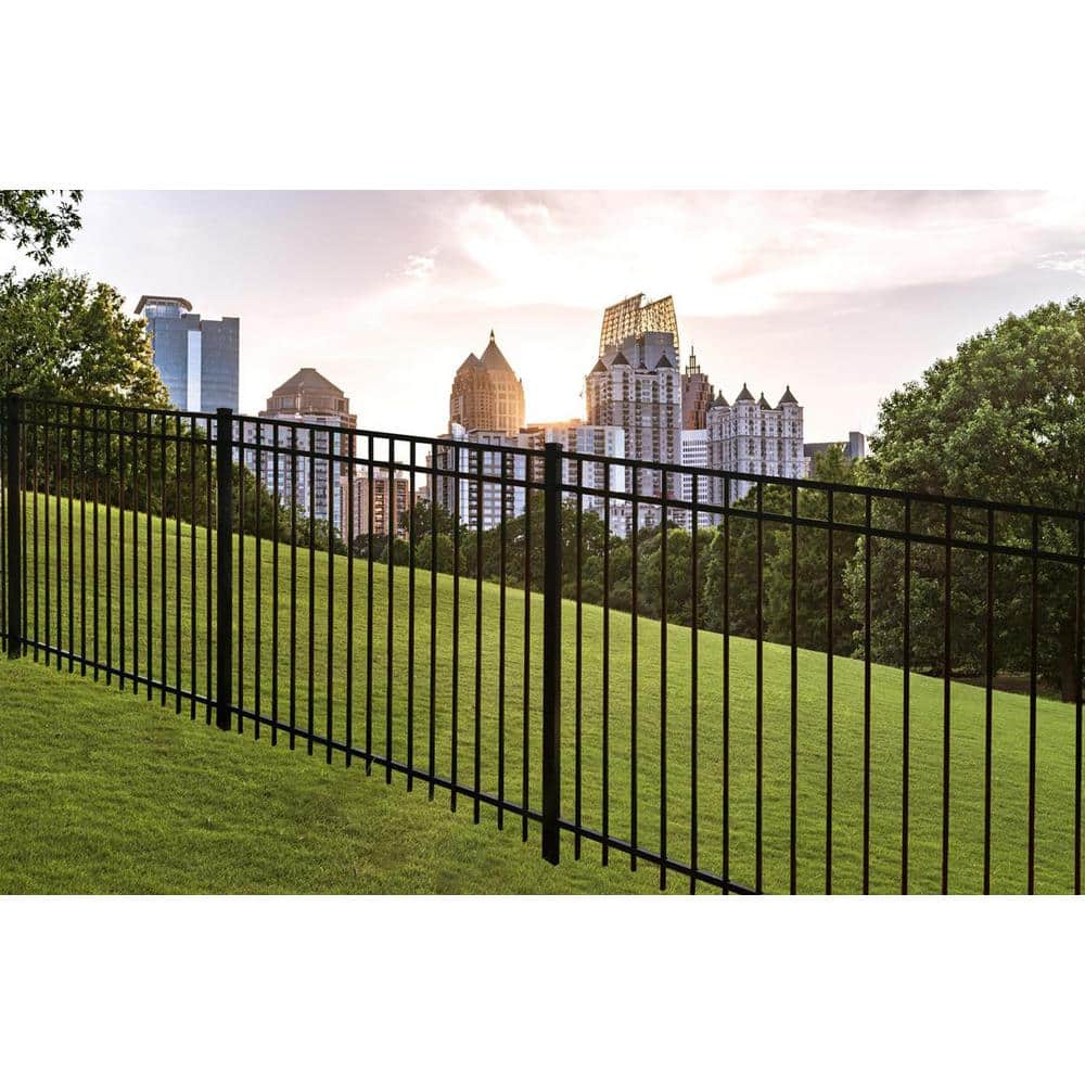 FORTRESS A2 2.5-in x 2.5-in x 6.5-ft Gloss Black Aluminum Flat Top and Bottom Design Gate End Post for Pool Application