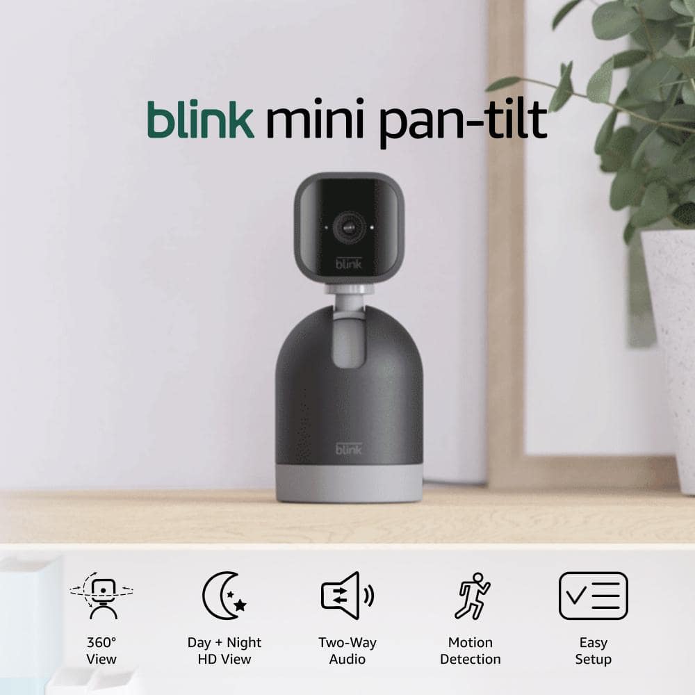 Blink Mini Pan Tilt Camera, Wired Indoor Black Rotating Plug In Smart Security Camera, 2-Way Audio, HD Video, Motion
