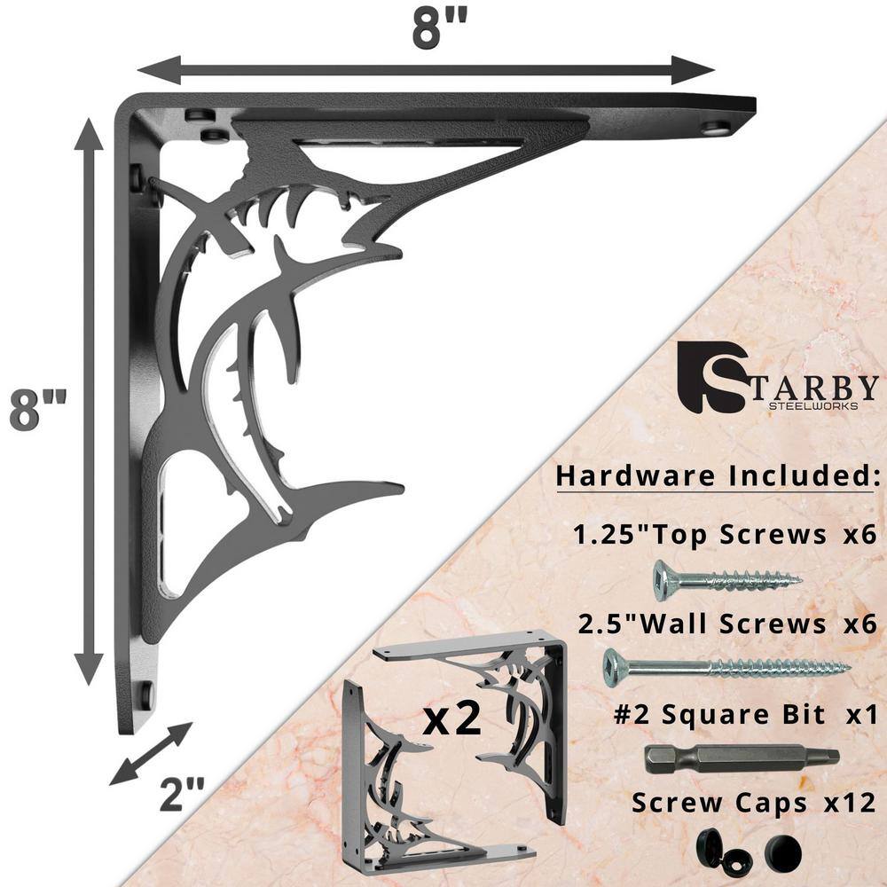 Billfish 8 in. L Black Steel Heavy Duty Floating Shelf Bracket (2 Pack)