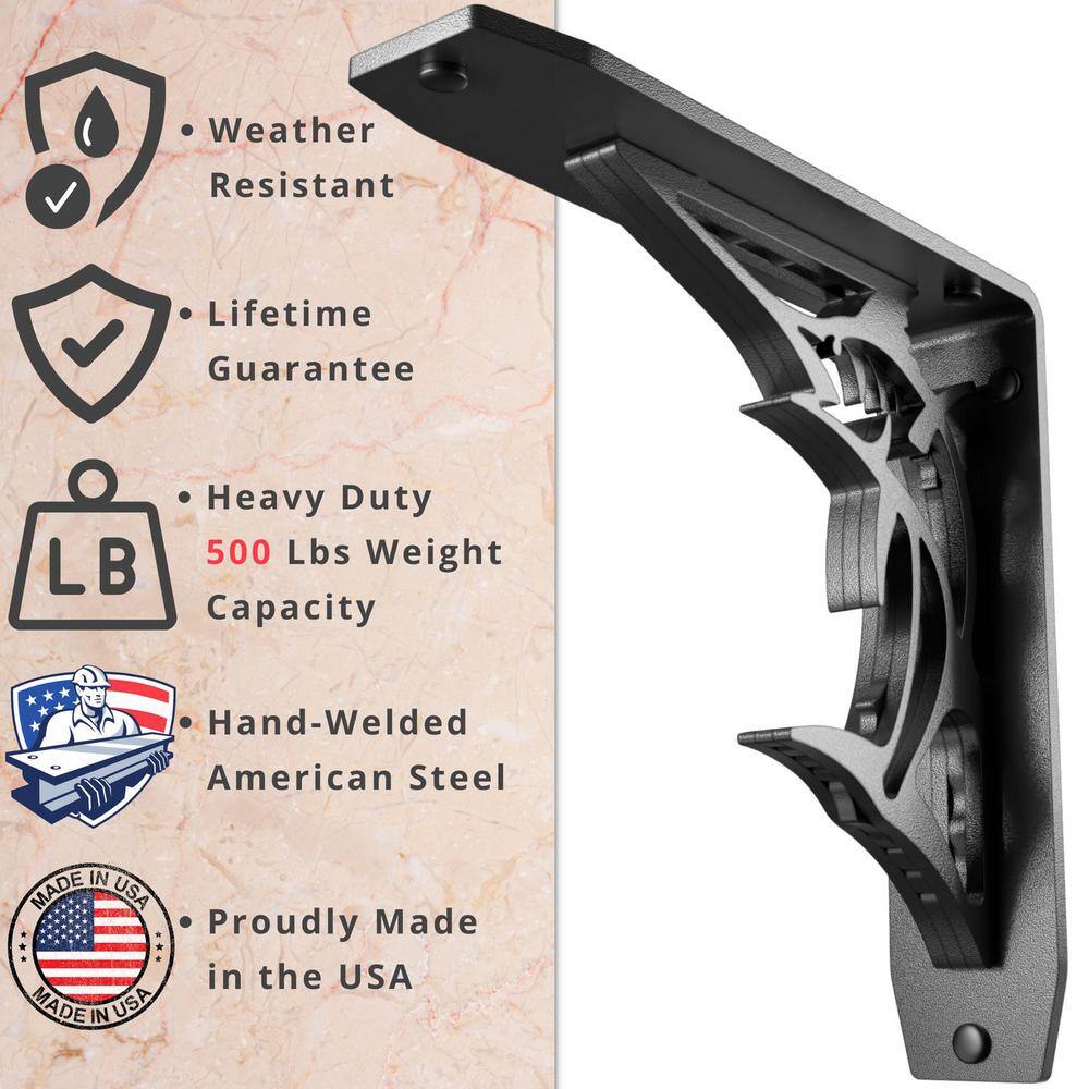 Billfish 8 in. L Black Steel Heavy Duty Floating Shelf Bracket (2 Pack)