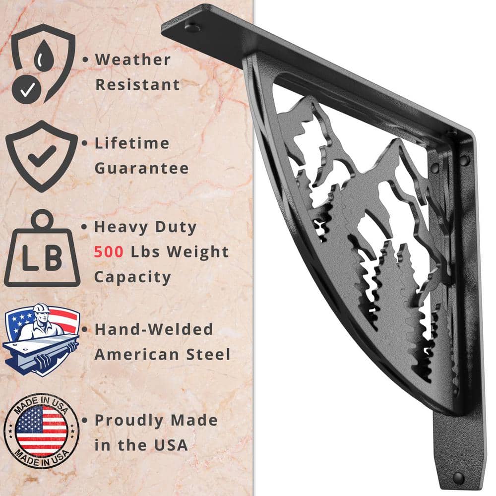 12 in. L Black Iron Heavy Duty Shelf Bracket (2-Pack)