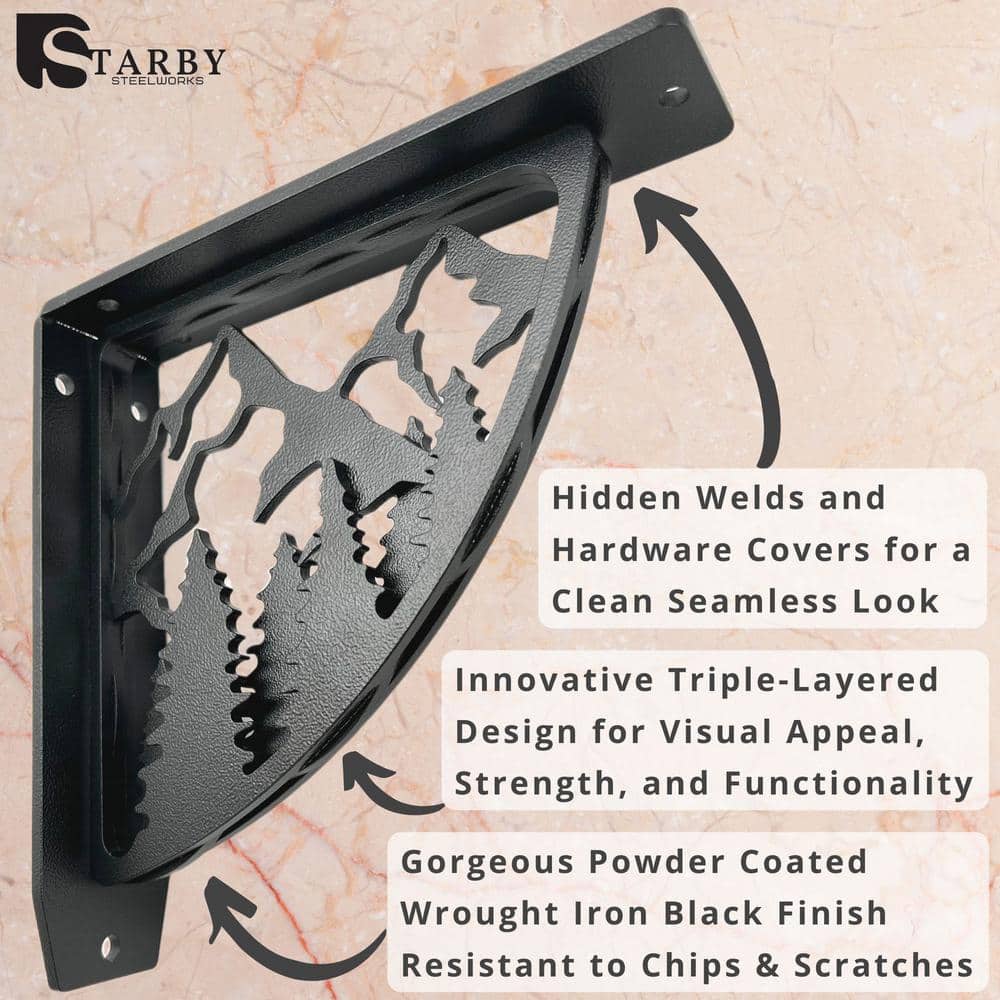 8 in. L Black Iron Heavy Duty Shelf Bracket (2-Pack)