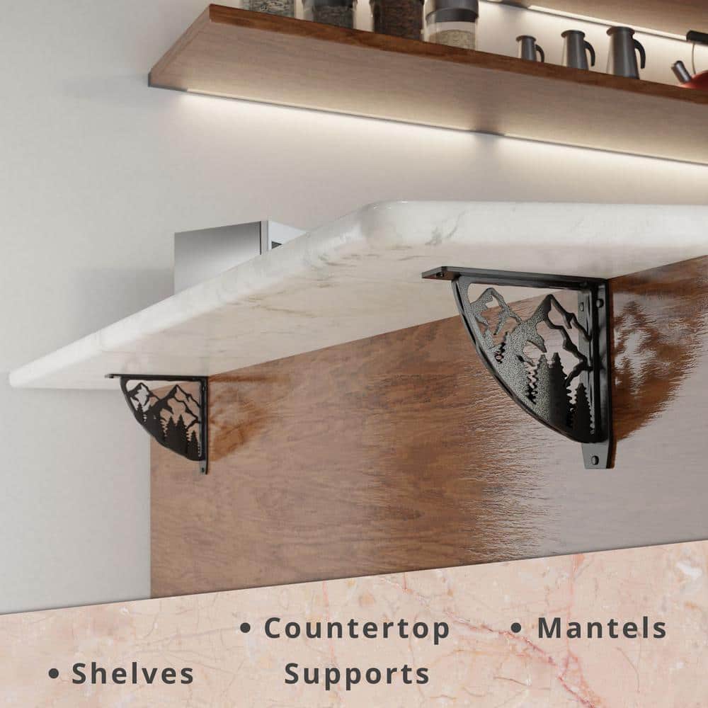 8 in. L Black Iron Heavy Duty Shelf Bracket (2-Pack)