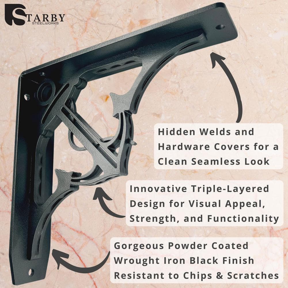 Folly 12 in. L Black Steel Heavy Duty Shelf Bracket (2-Pack)
