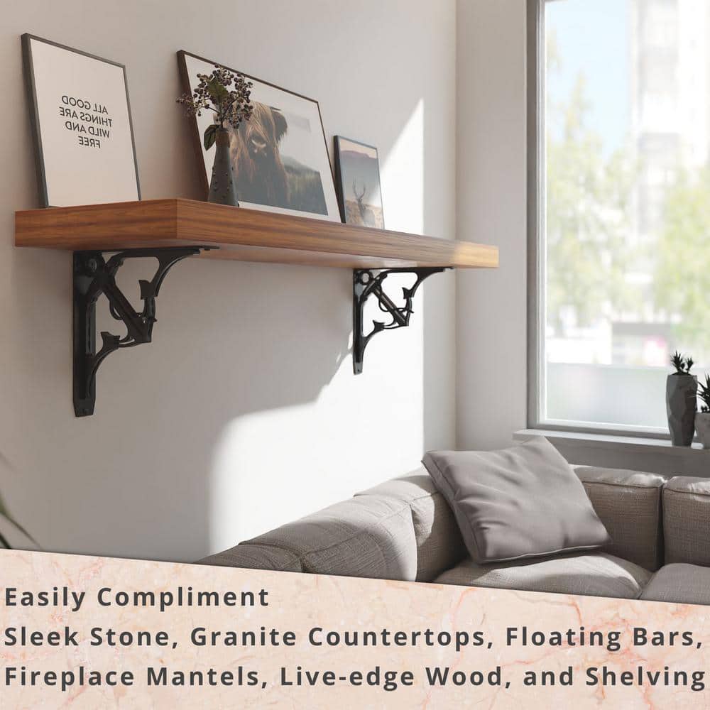 Folly 12 in. L Black Steel Heavy Duty Shelf Bracket (2-Pack)