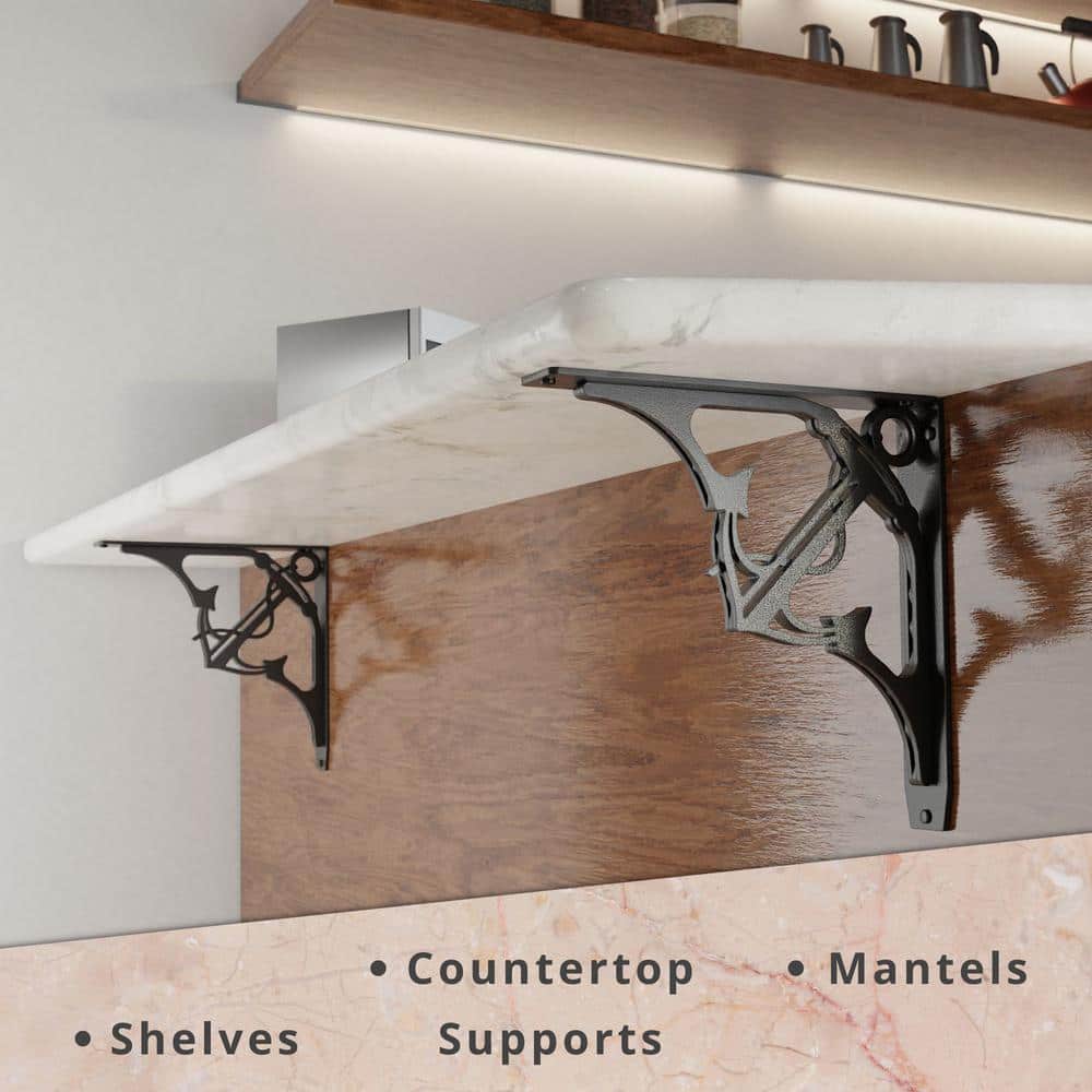 Folly 12 in. L Black Steel Heavy Duty Shelf Bracket (2-Pack)