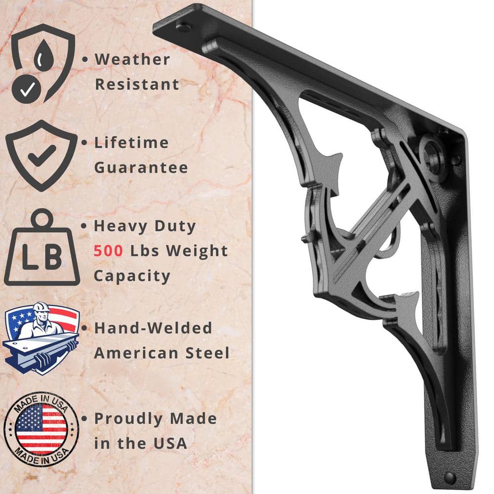 Folly 12 in. L Black Steel Heavy Duty Shelf Bracket (2-Pack)