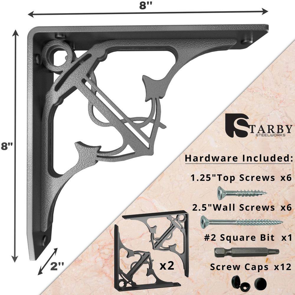 Folly 8 in. L Black Steel Heavy Duty Shelf Bracket (2-Pack)