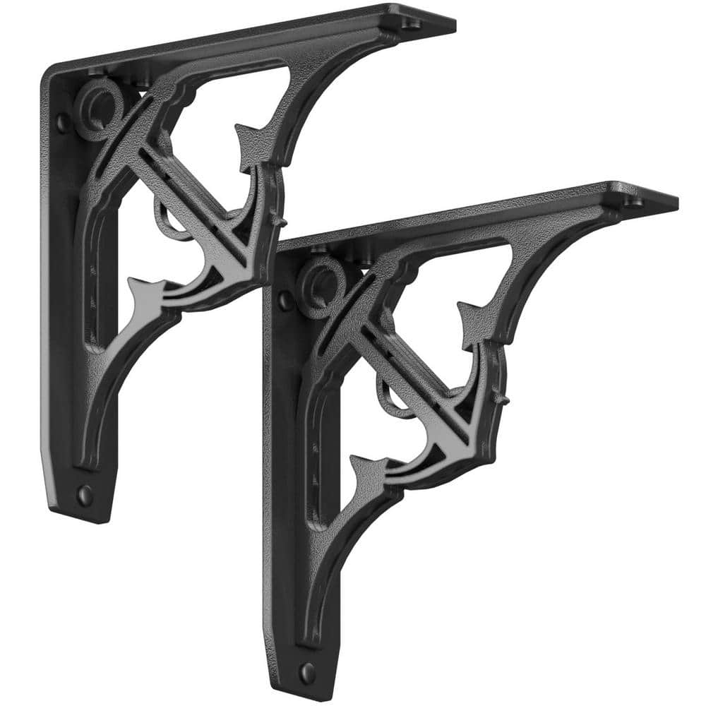 Folly 8 in. L Black Steel Heavy Duty Shelf Bracket (2-Pack)