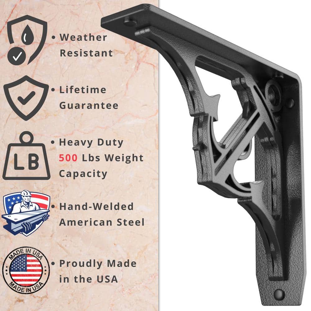 Folly 8 in. L Black Steel Heavy Duty Shelf Bracket (2-Pack)