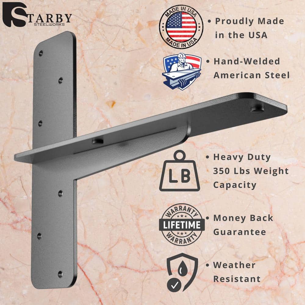 11 in. L Black Steel Heavy Duty Floating Granite Bracket (1-Pack)