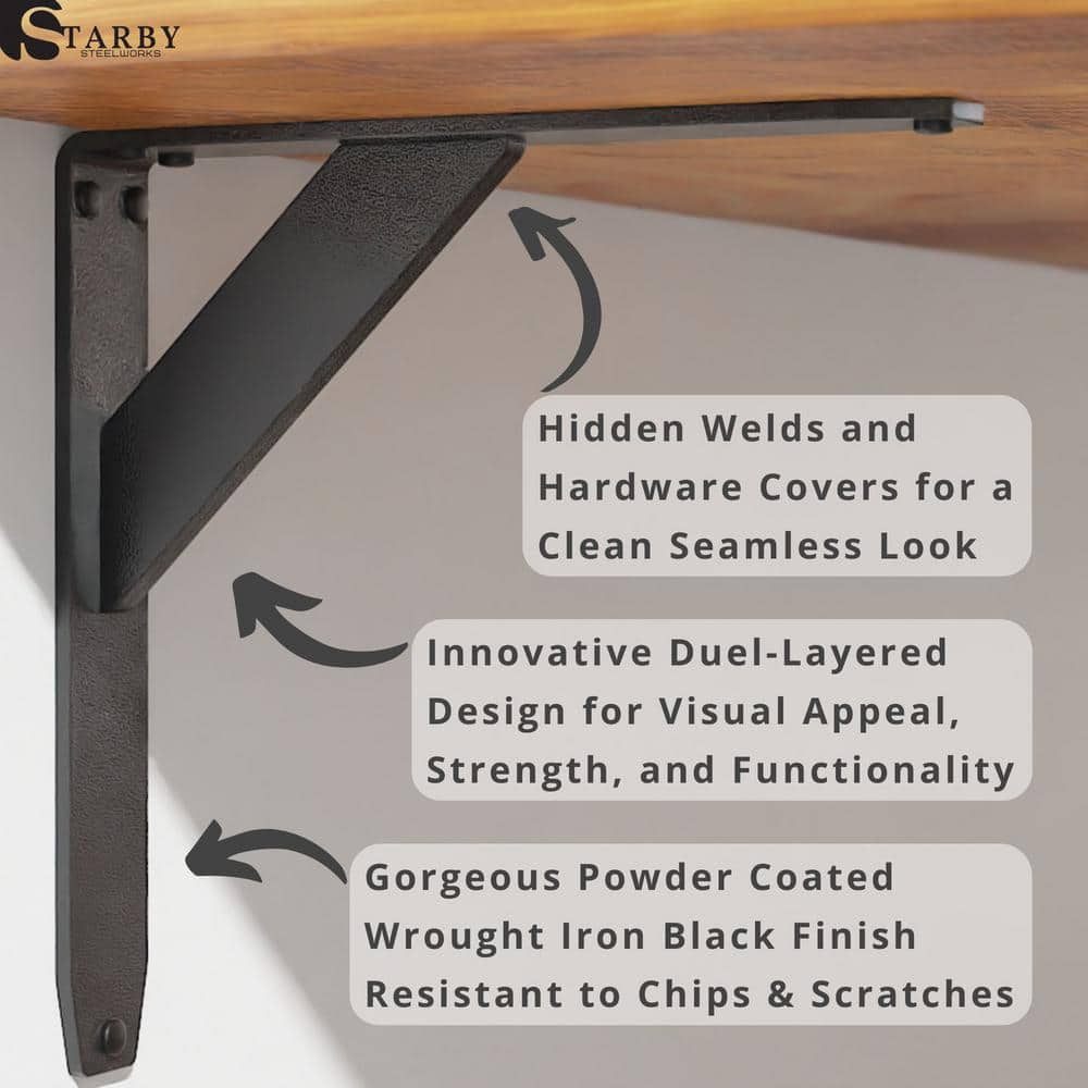 Jetstream 10 in. L Black Iron Heavy Duty Shelf Bracket (2-Pack)