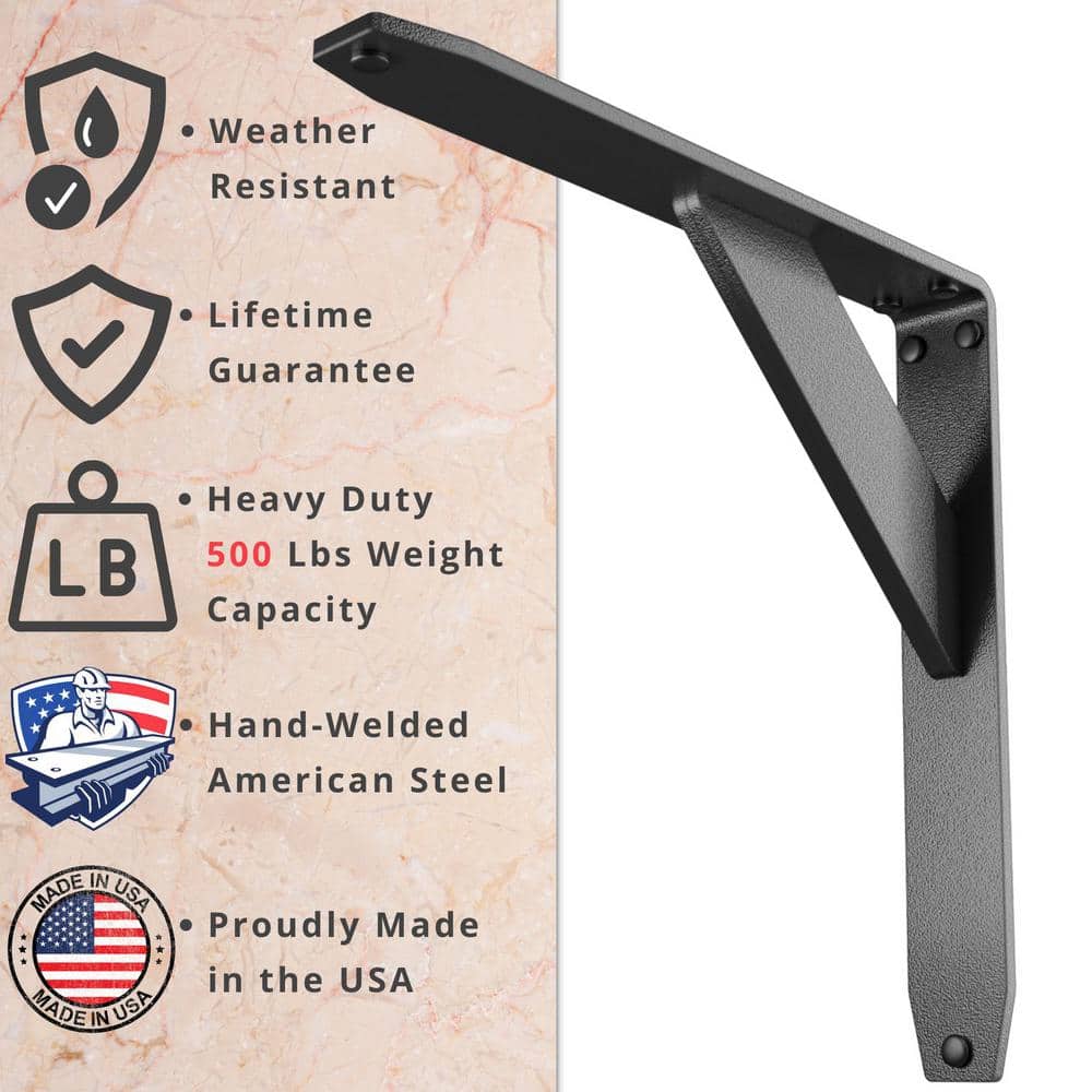 Jetstream 10 in. L Black Iron Heavy Duty Shelf Bracket (2-Pack)