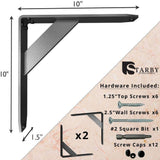Jetstream 10 in. L Black Iron Heavy Duty Shelf Bracket (2-Pack)